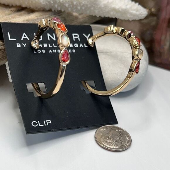 Gold Amber Purple Moonstone Hoop Earrings Laundry by Shelli Segal $16ea 3/$25 - Picture 7 of 11